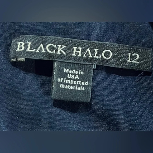 Black Halo navy flutter sleeve velour top jumpsuit size 12 - Picture 8 of 10